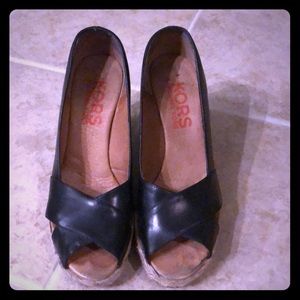 KORS black peep-toe espadrilles